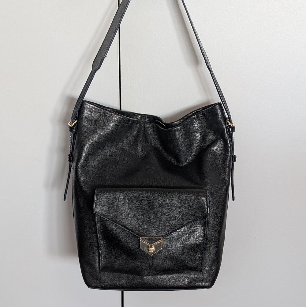 Black Leather Bucket Bag